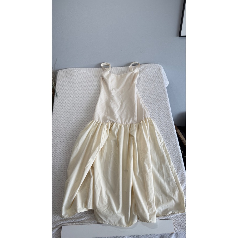 Commense Cream Dropped Waist Midi Dress Sleeveless Square Neck OA240416008 Small